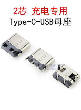 (10个)TYPE-C两脚直插母座插板简易型USB快充2P充电接口USB-C尾插