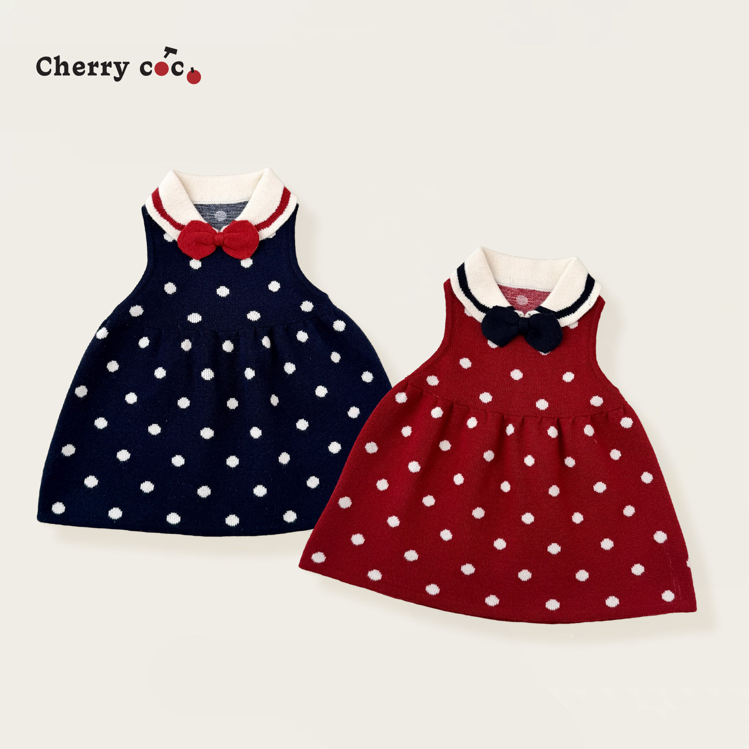 Cherrycoco女童连衣裙秋冬新款女宝宝时髦洋气圆点针织裙毛衣裙