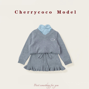 CHERRYCOCO女童针织套装秋冬新款女宝宝洋气V领毛衣鱼尾裙二件套