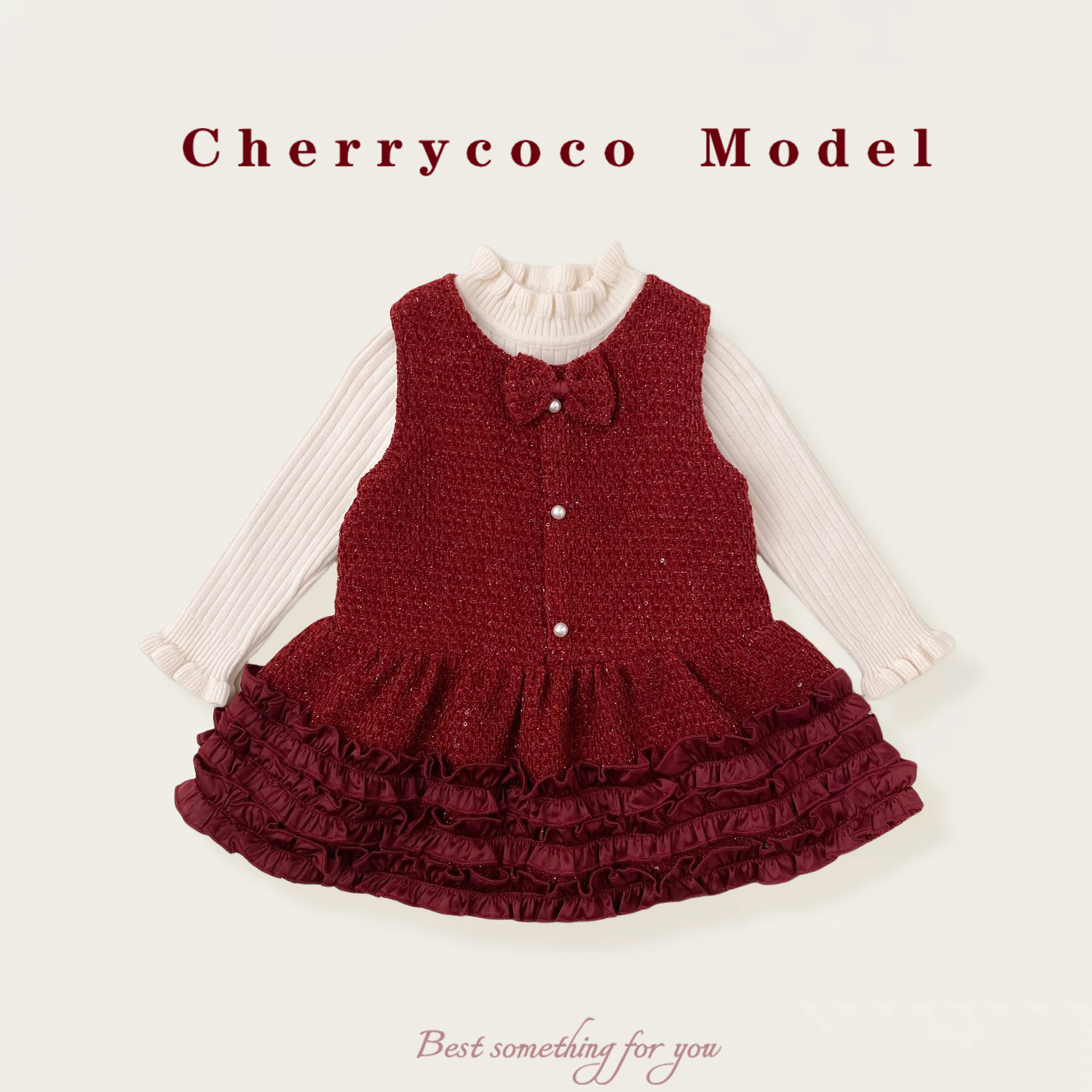 CHERRYCOCO女童套装2025秋冬新款女宝宝洋气毛呢背心裙公主裙甜美