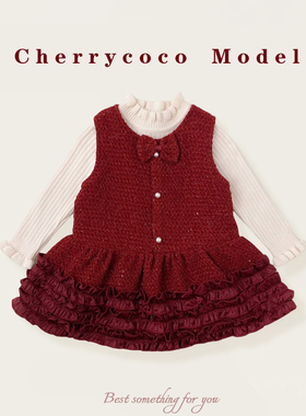 CHERRYCOCO女童套装2025秋冬新款女宝宝洋气毛呢背心裙公主裙甜美