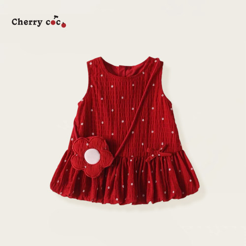 CHERRYCOCO女童连衣裙夏季新款女宝宝甜美圆点花苞背心裙公主裙子