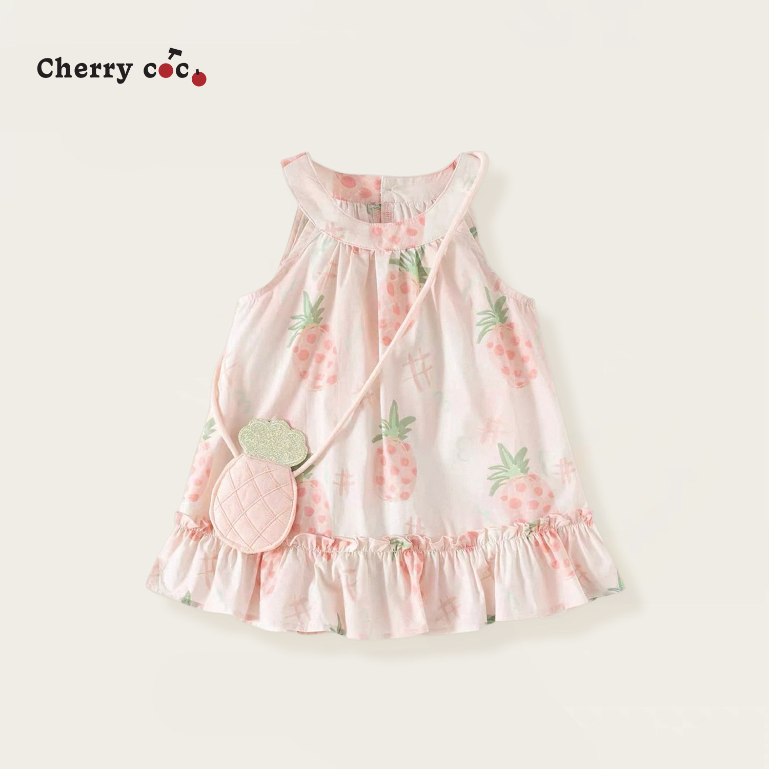 CHERRYCOCO女童连衣裙夏季新款女宝宝菠萝印花背心裙公主裙棉布裙