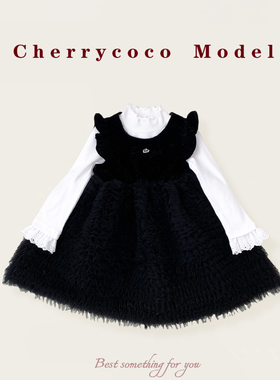 CHERRYCOCO女童公主裙套装秋冬新款女宝宝名媛黑天鹅高级感背心裙