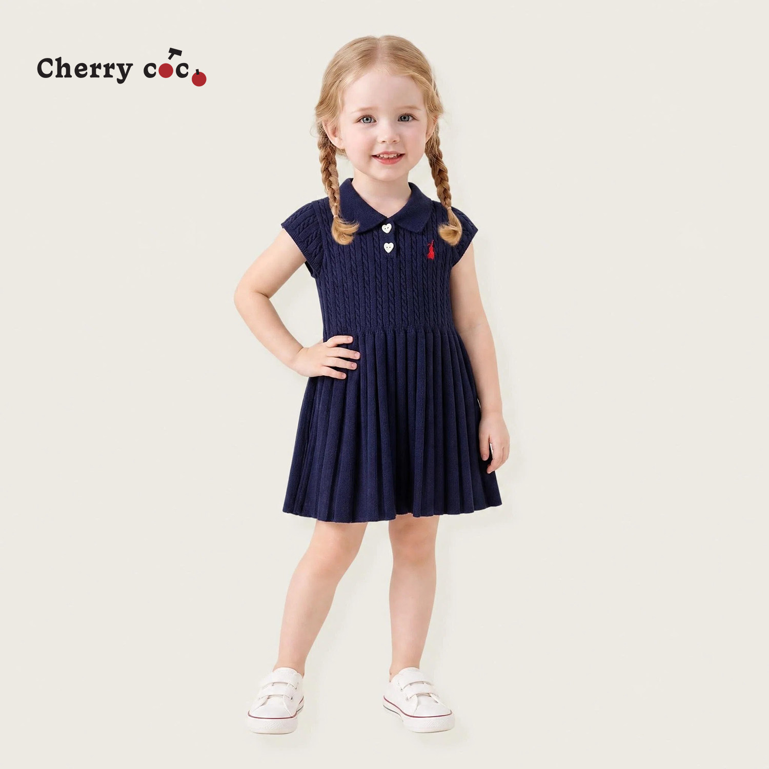 Cherrycoco女童连衣裙秋冬新款女宝宝洋气针织毛衣连衣裙百褶裙子