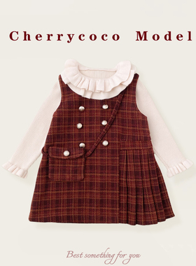 CHERRYCOCO女童套装2025秋冬新款女宝宝双排扣毛呢背心裙公主裙子