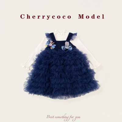 CHERRYCOCO女童套装秋冬新款女宝宝甜美公主裙纱裙毛衣二件套生日