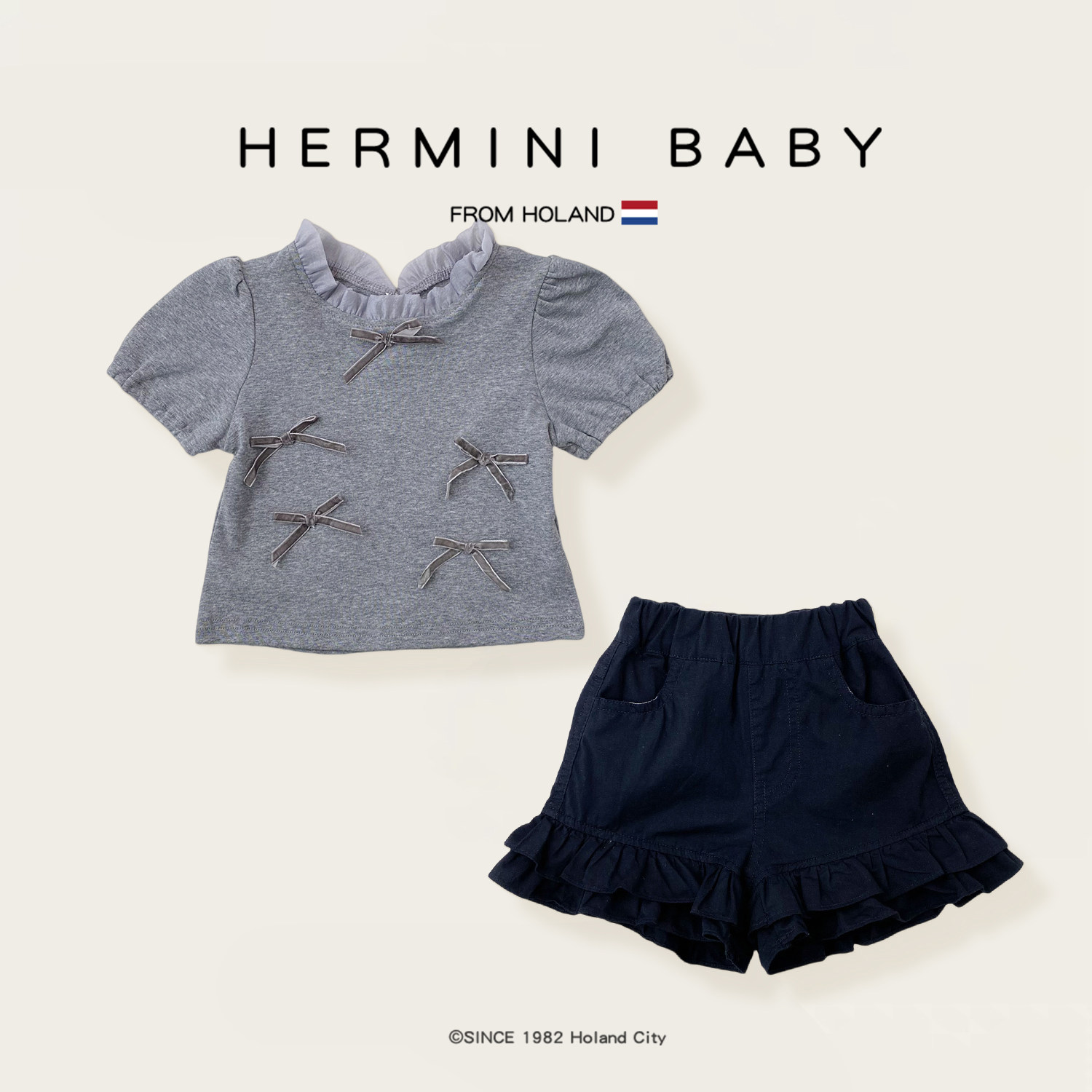 HERMINI女童夏季套装2025新款女宝宝公主短袖花边短裤洋气二件套
