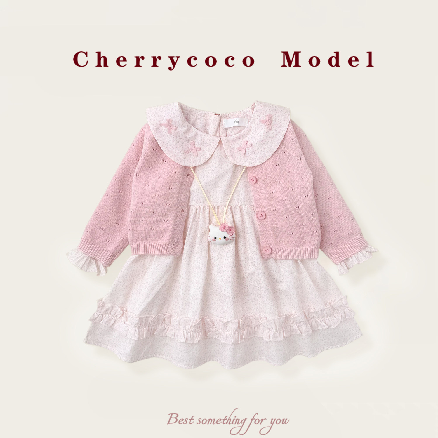 CHERRYCOCO女童连衣裙新款女宝宝甜美碎花娃娃裙公主裙卡通三件套