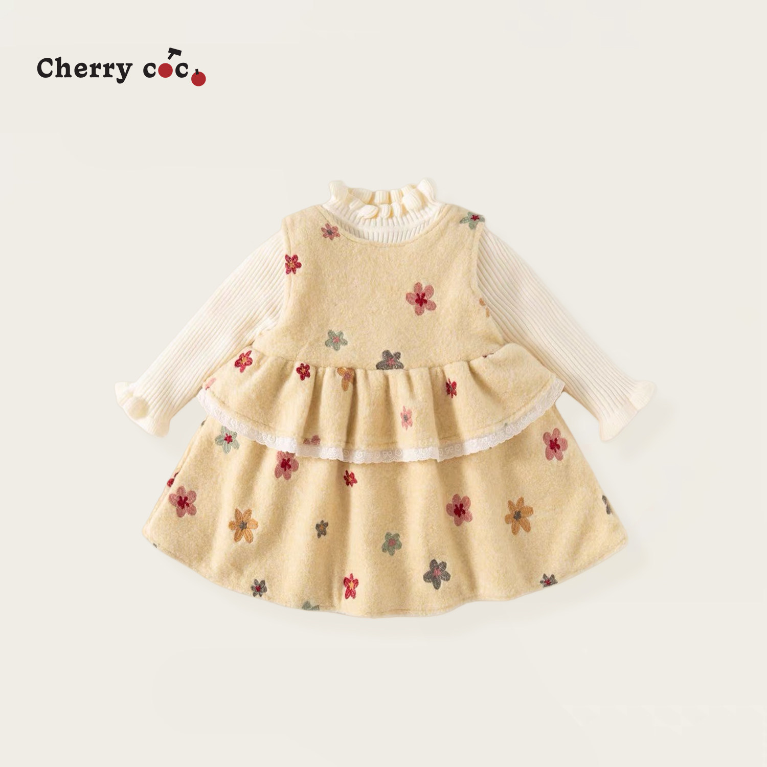 Cherrycoco女童套装秋冬新款女宝宝可爱背心裙公主裙二件套装加厚