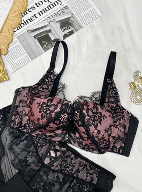 锋燕新款2023黑灰蓝性感聚拢调整型蕾丝贝壳聚拢桑蚕丝16879B文胸