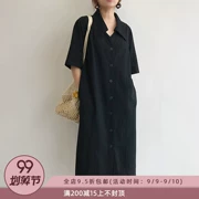 Váy thun cotton và vải lanh nữ dài phần trên đầu gối thả lỏng đầu thu đông mới 2019 váy hè - váy đầm