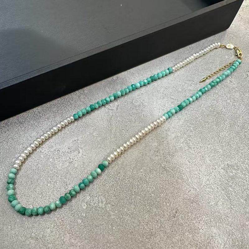ZHAZHA韩国新款时尚蓝绿串珠项链欧美小众简约潮流个性珍珠女项链