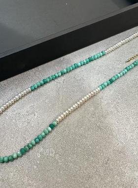 ZHAZHA韩国新款时尚蓝绿串珠项链欧美小众简约潮流个性珍珠女项链