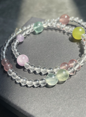 ZHAZHA韩国新款时尚简约百搭小众设计感五行珠双圈彩色水晶手链女