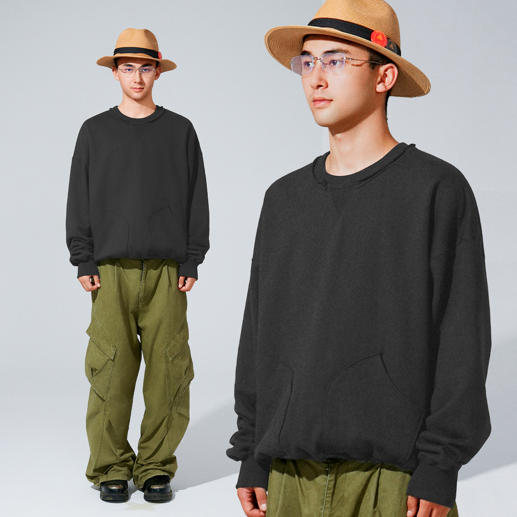 枯髅复古基础款口袋卫衣