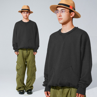 BPCALL24AW 枯髅拉马复古口袋圆领卫衣vintage基础秋冬男女通款