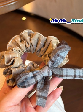 【oh oh】高级感格雷西条纹复古蝴蝶发圈洋气时髦马尾发绳ins发饰