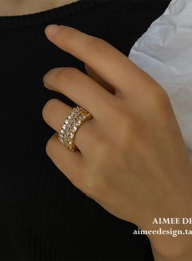 镀金欧美戒指重工镶嵌钻石超闪