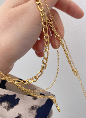 AimeeDesign 欧美链条项链ins冷淡风 镀18k金双层叠戴锁骨链颈链