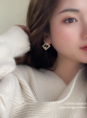 AimeeDesign ins风复古港风超闪水钻奢华网红气质名媛耳钉耳环