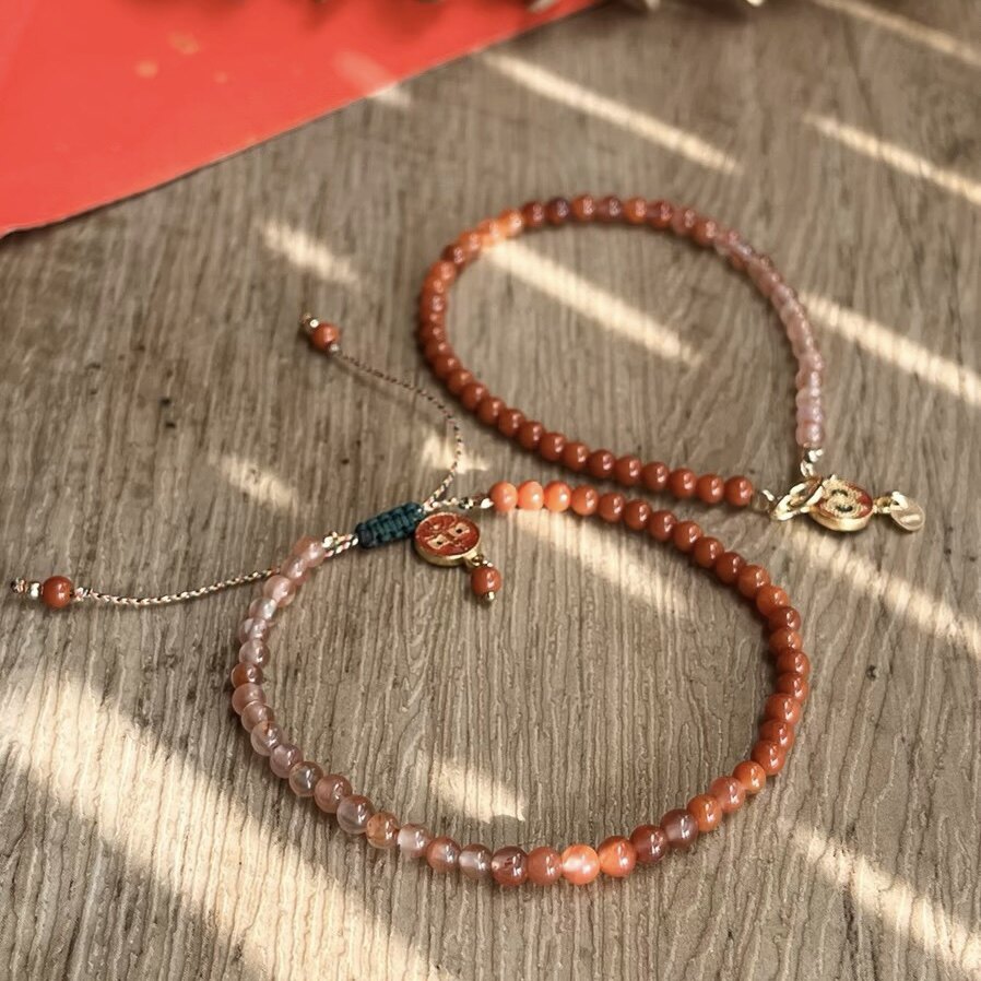 渐变南红玛瑙串珠手链小众原创设计新中式好运首饰送礼品女生手绳 - ZIZISHOP滋滋美饰出品