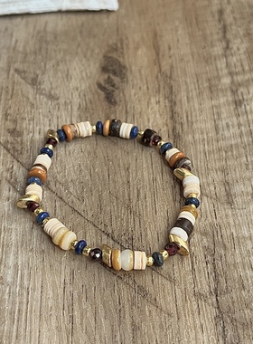 原创手工青金石贝壳多宝手链