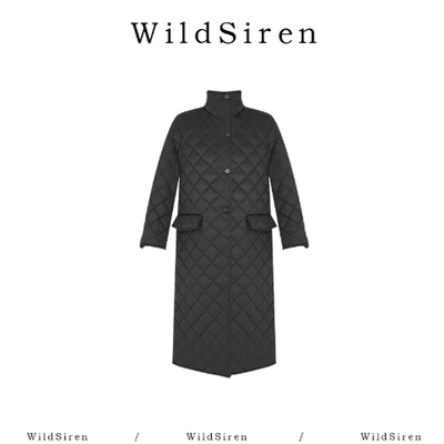 【Wildsiren】秋冬立领黑色加长格纹绵衣370107