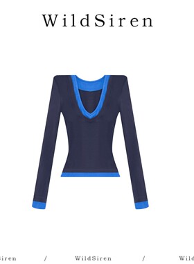 【Wildsiren】秋冬撞色假两件三色打底针织衫370220