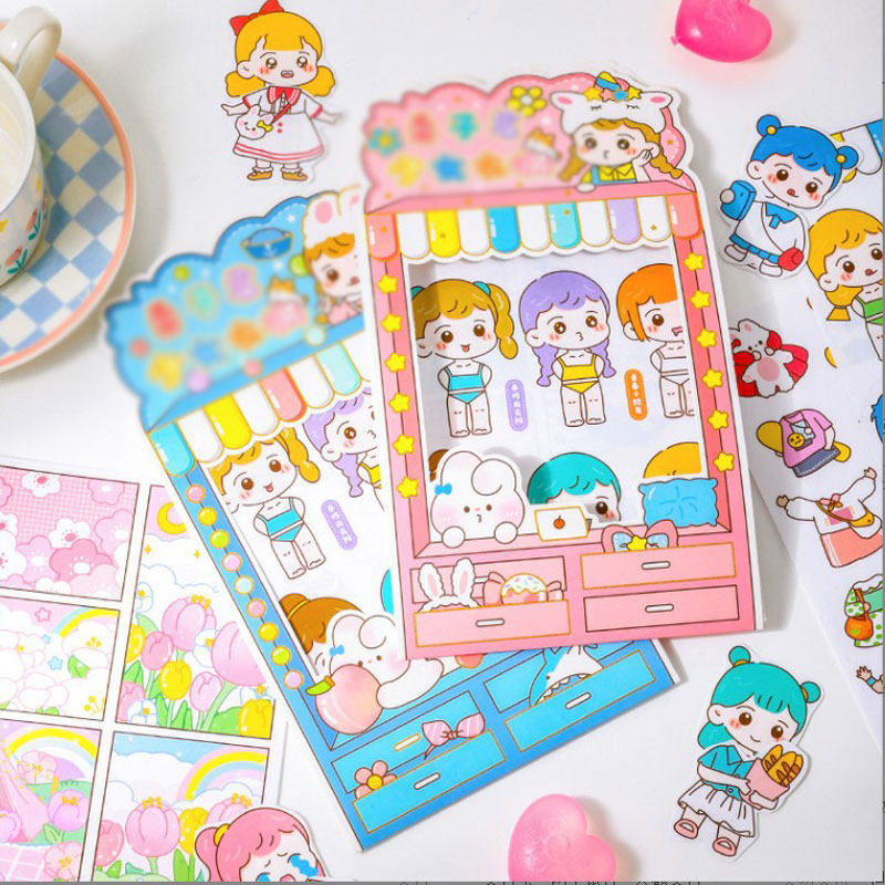 正版栗子君小女孩换装贴纸少女衣橱衣柜手帐贴画装饰diy服装素材