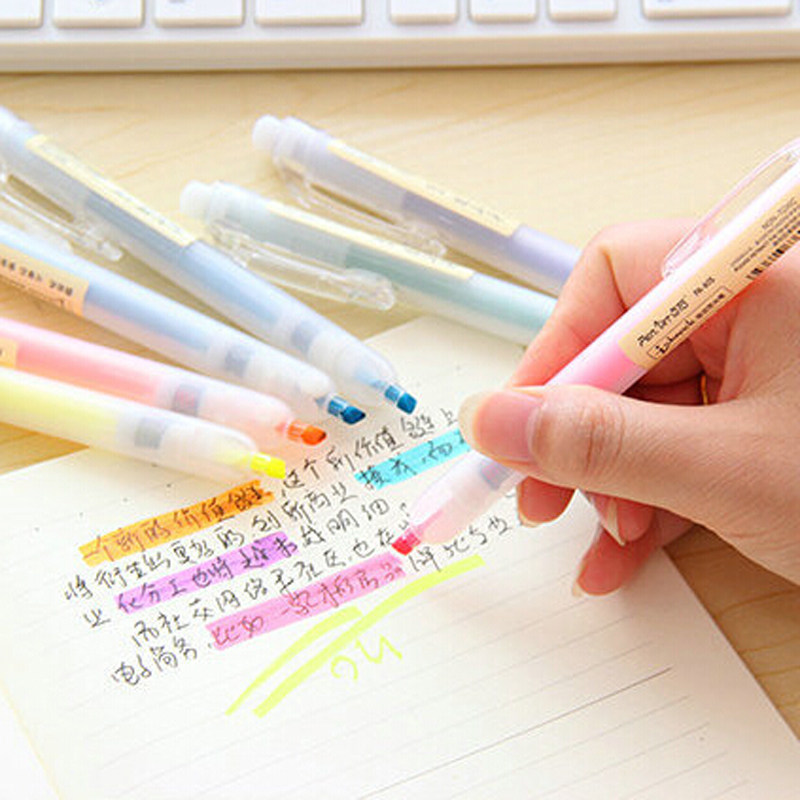 点石日系按动彩荧光笔学生记号笔手账彩笔浅色划重点标记笔斜头