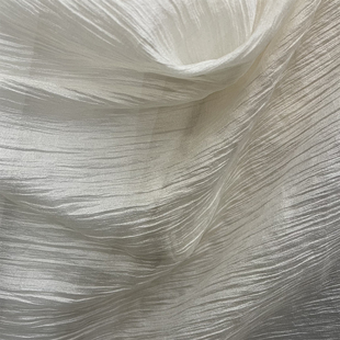 米白色褶皱压皱肌理雪纺纱布料柔软裙子内衬手工DIY服装制作面料