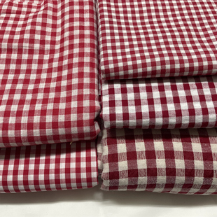 红白色纯棉小方格子面料柔软衬衫女童连衣裙全棉服装布料手工DIY
