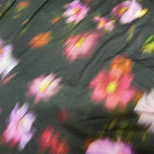 黑色朦胧印花模糊花薄款纯棉针织布料柔软夏季短袖连衣裙服装面料