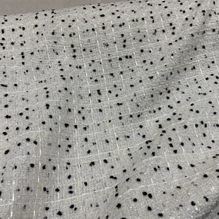 白色小黑点粗纺小香风布料套装连衣裙子服装面料手工DIY装饰包装