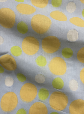 浅蓝色底黄色大波点印花纯棉布料清新柔软衬衫连衣裙子服装面料