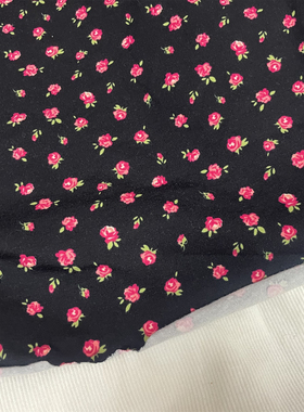黑色底小碎花纯棉针织布料女款女童弹力短袖T恤连衣裙面料手工DIY