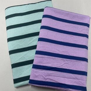高档清新条纹纯棉针织布料薄款丝光棉柔软短袖T恤夏季服装面料