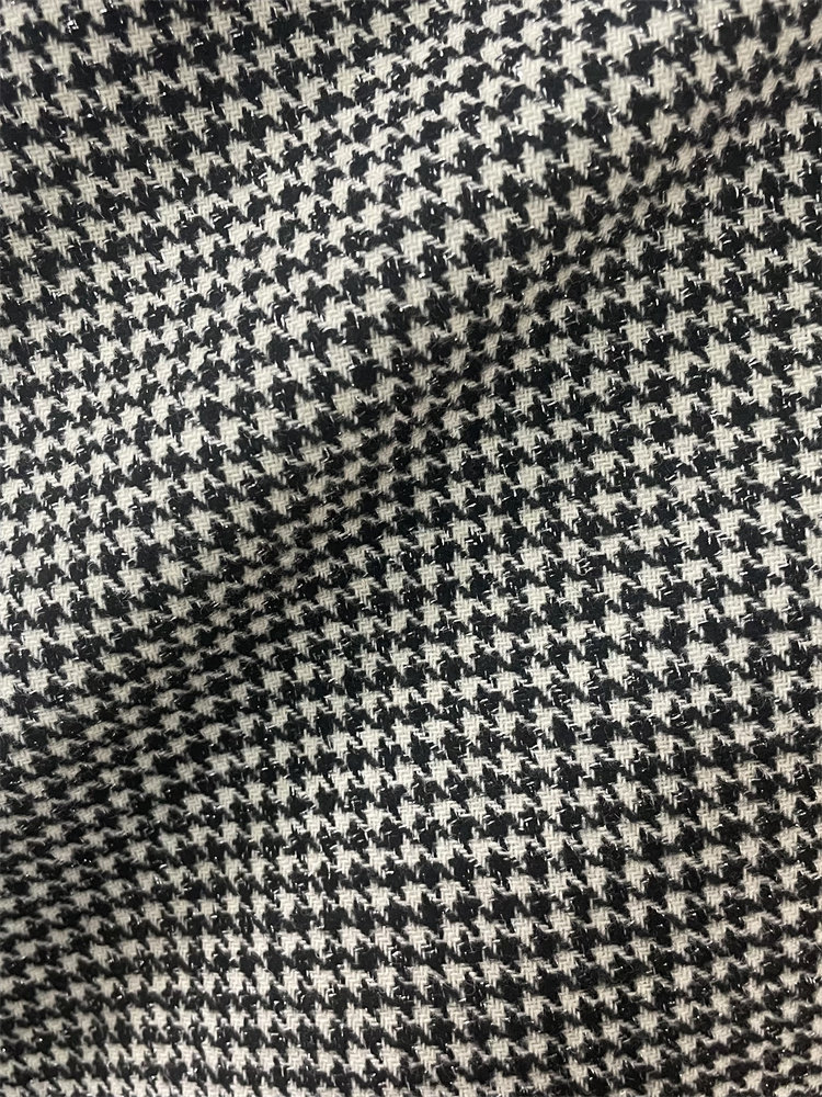 亮丝黑白色小千鸟格子羊毛呢布料大衣外套连衣裙高定服装面料秋冬