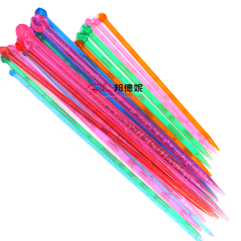 粗毛线针编织棒针手工编织工具套装25-35CM 彩色单头水晶针透明针