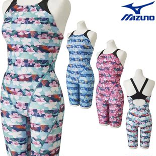 日本Mizuno美津浓连体紧身平角游泳衣女2022新款专业运动训练耐氟