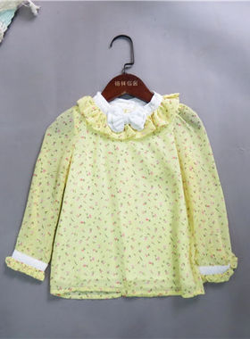 春夏款宝儿童装衬衫碎花雪纺上衣花边领衬衣61652