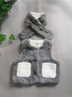 巴沙丁丁童装毛毛衣马甲中大童女童装时尚短款小马甲送围脖70792