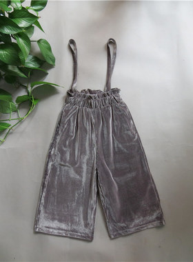 秋冬款童装弹力灯芯绒阔腿裤女童巴沙丁丁纯棉夹里背带裤72407