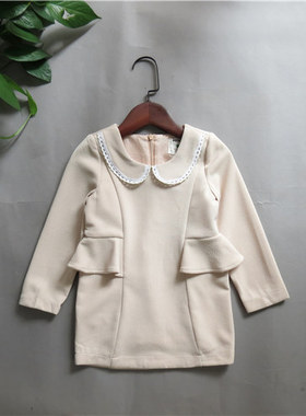 秋款巴沙丁丁童装连衣裙女童彼得潘领时尚修身长袖裙63280