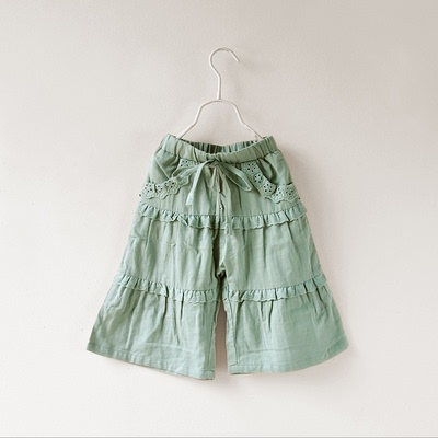 宝儿宽松纯棉薄款六分裤阔脚裤