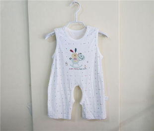 夏款圆梦宝婴幼儿连体衣宝宝爬服小木马竹纤维背心开裆哈衣X1014