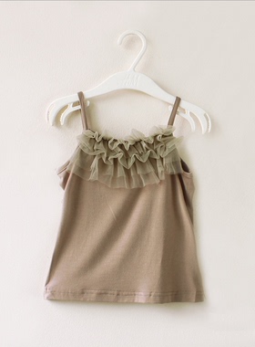 夏款韩国宝儿童装吊带女童网纱花朵打底吊带衫竹纤维背心13188