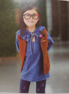 宝儿牛仔连衣裙春秋款童装中长上衣荷叶领小A字休闲连衣裙21109