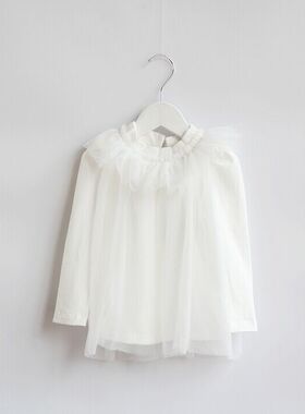 秋款韩国宝儿童装长袖上衣女童衬衫甜美网纱打底衫21759